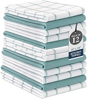 LANE LINEN Kitchen Towels & Dishcloths Set of 12-100% Cotton, Quick-Drying 18” x 28” Absorbent Dish & Tea Towels, Soft Hand Towels for Kitchen - Aqua