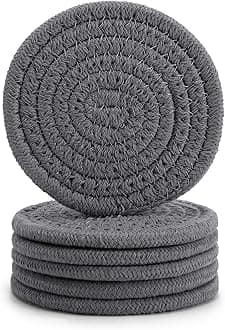 ABenkle6 Pcs Coasters for Drinks,Super Absorbent Drink Coasters, Stylish Handmade Round Woven Coaster for Coffee Table Tabletop Protection Housewarming Gift for Home Decor - 4.3 Inches, Dark Grey