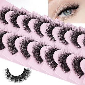 Russian Strip Lashes Cat Eye Mink Lashes Natural Wispy Eyelashes zanlufly D-Curly Volume False Eyealshes Clear Band Volume Natural Look Fake Lashes that Look Like Extensions Eye Lashes Pack