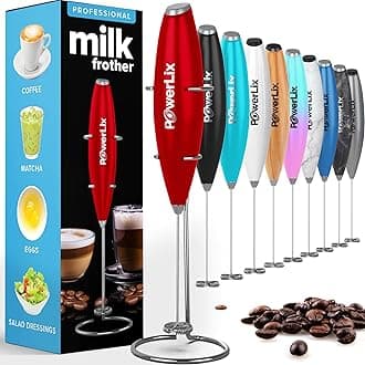 PowerLix Powerful Handheld Milk Frother With Stand Battery Operated Foam Maker Frother Wand For Coffee (A Black) (Red)