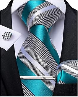 Mens Striped Tie Silk Woven Necktie and Pocket Square Cufflinks Tie Clip Set Wedding Business Formal Gift Tie for Men