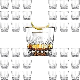 LEMONSODA Crystal Cut Old Fashioned Whiskey Glasses - 12oz Ultra-Clear Premium Lead-Free Glass Tumbler For Drinking Bourbon, Scotch, Cognac, Cocktails (Flow, Set of 36)(2220)