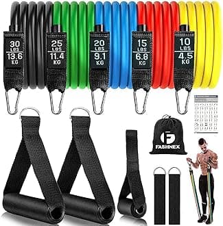 - Fashnex Resistance Bands Set for Exercise, Stretching and Workout Toning Tube Kit with Foam Handles, Door Anchor, Ankle Strap and Carry Bag for Men, Women