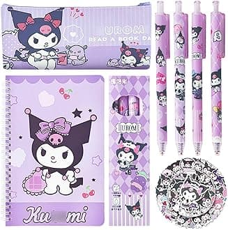Koiswim Cute Kuromi School Supplies Set - Gel Pens, Journal Notebook, 50 Stickers, Pencil Cse, Kawaii Stationery Set, Back to School Gift, Purple Kuromi