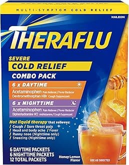 Combo Daytime and Nighttime Severe Cold Relief Powder, Honey Lemon Flavor, 12 Count, 6 Daytime + 6 Nighttime
