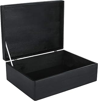XL Black Wooden Box Storage with Hinged Lid | 15.8x11.8x5.5in (+-0.5) | Keepsake Gift Box for Tool Dog Toy Kitchen Storage | Wood Chest Trunk