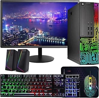 Dell OptiPlex Desktop RGB Computer PC, Intel Core i7 up to 3.8GHz, 16GB RAM, 512GB SSD, 22 Inch HDMI Monitor, RGB Keyboard Mouse, Gaming Speakers, WiFi, Bluetooth, Windows 11 Pro (Renewed)