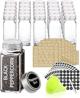 SWOMMOLY 25 Glass Spice Jars with 806 White Spice Labels