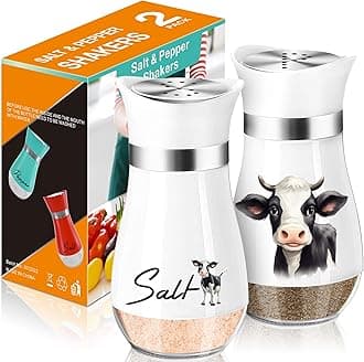 ArrozonCow Salt and Pepper Shakers Set,4 oz Glass Bottom Salt Pepper Shaker with Stainless Steel Lid Animal Decorations Country Kitchen Decor Farmhouse Gifts for Farmers(Cow)