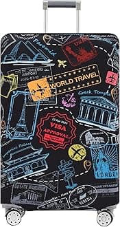 Travelkin Luggage Cover Washable Suitcase Cover Suitcase Protector, 2-World Marks-Colorful, XL
