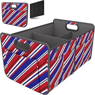 Homeve Trunk Organizer, Car Storage, Reinforced Handles, Collapsible Multi-Compartment Car Organizers, Foldable, Waterproof, 600D Oxford Polyester (Red Blue Twill, 2 Compart)