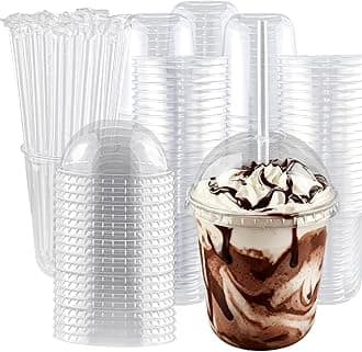 50 Set 12 oz Disposable Clear Plastic Cups with Dome Lids and Straws, Durable Plastic Party Cups for Iced Coffee, Milk Tea, Assorted Beverages, Perfect for Parties, Wedding, Festival Events