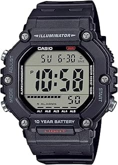 Men's Watch AE-1600H-1AV – Resin, Water Resistant 10 Bar, Large LCD, Stopwatch, Alarm, LED Light, Black/White, strip