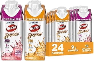 Breeze Clear Nutritional Drink, 9g Protein, 250 Nutrient-Rich Calories, 2 Flavor Variety Case (Orange + Wildberry), 8 Fl Oz (Pack of 24)