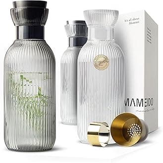 MAMEIDO Water Carafe 1.5 l, Glass Carafe with Pour spout & Sieve, Hand-Blown Water jug ​​with Noble Look for Special Occasions, carafes to give as a Gift (Smoke Black)