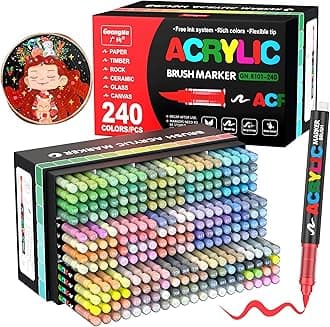 240 Colors Acrylic Paint Markers, Soft Brush Tip Pens and Markers, Acrylic Paint Pens for Wood, Stone, Canvas, Glass, Fabric, Egg, Rock Painting and DIY Crafts Art Supplies