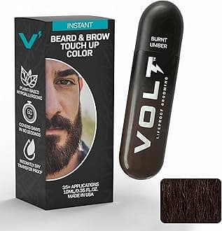 VOLT Grooming Temporary Instant Beard Color for Men, Quick Drying Plant-Based Brush On Beard, Mustache & Eyebrow Color, Sensitive Skin Safe, Burnt Umber Deep Dark Brown, 1 Pack, Up to 35 Applications