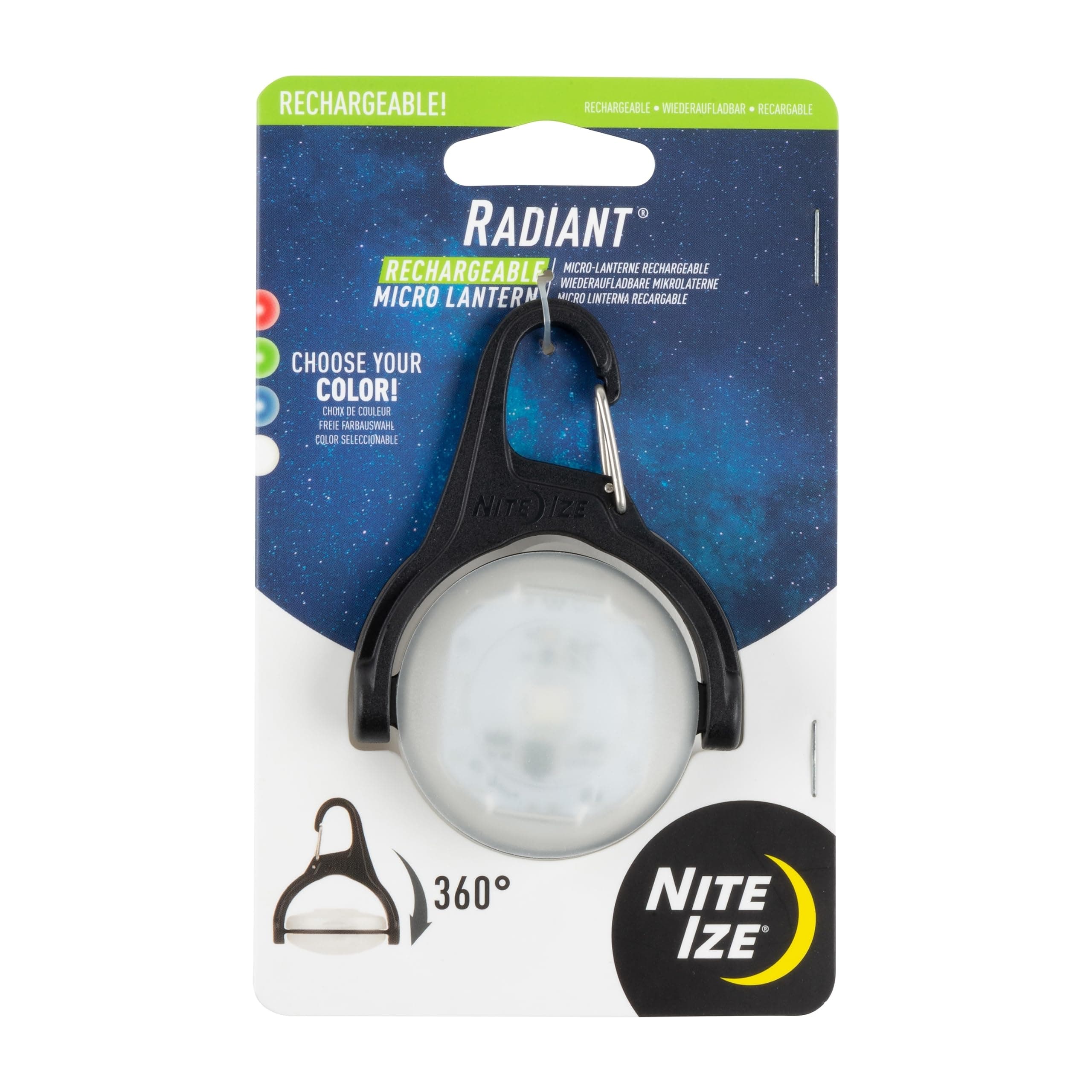 Nite Ize Radiant Rechargeable LED Micro Lantern Mini Rotating Light with Clip 4 Color LED