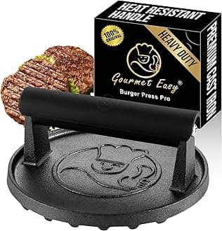 900g Smash Burger Press for Griddle, Heavy Duty Hamburger Press w/Heat Resistant Handle, Cast Iron Grill Press,Bacon Press, Round Burger Smasher for Griddle, Meat Press, BBQ Grilling Accessories