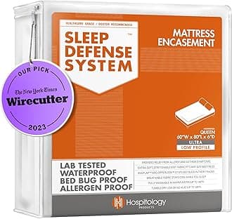 The Sleep Defense System - Waterproof/Bed Bug/Dust Mite Proof Zippered Mattress Encasement & Hypoallergenic Protector - 60-Inch by 80-Inch, Queen - Ultra-Low Profile 6"