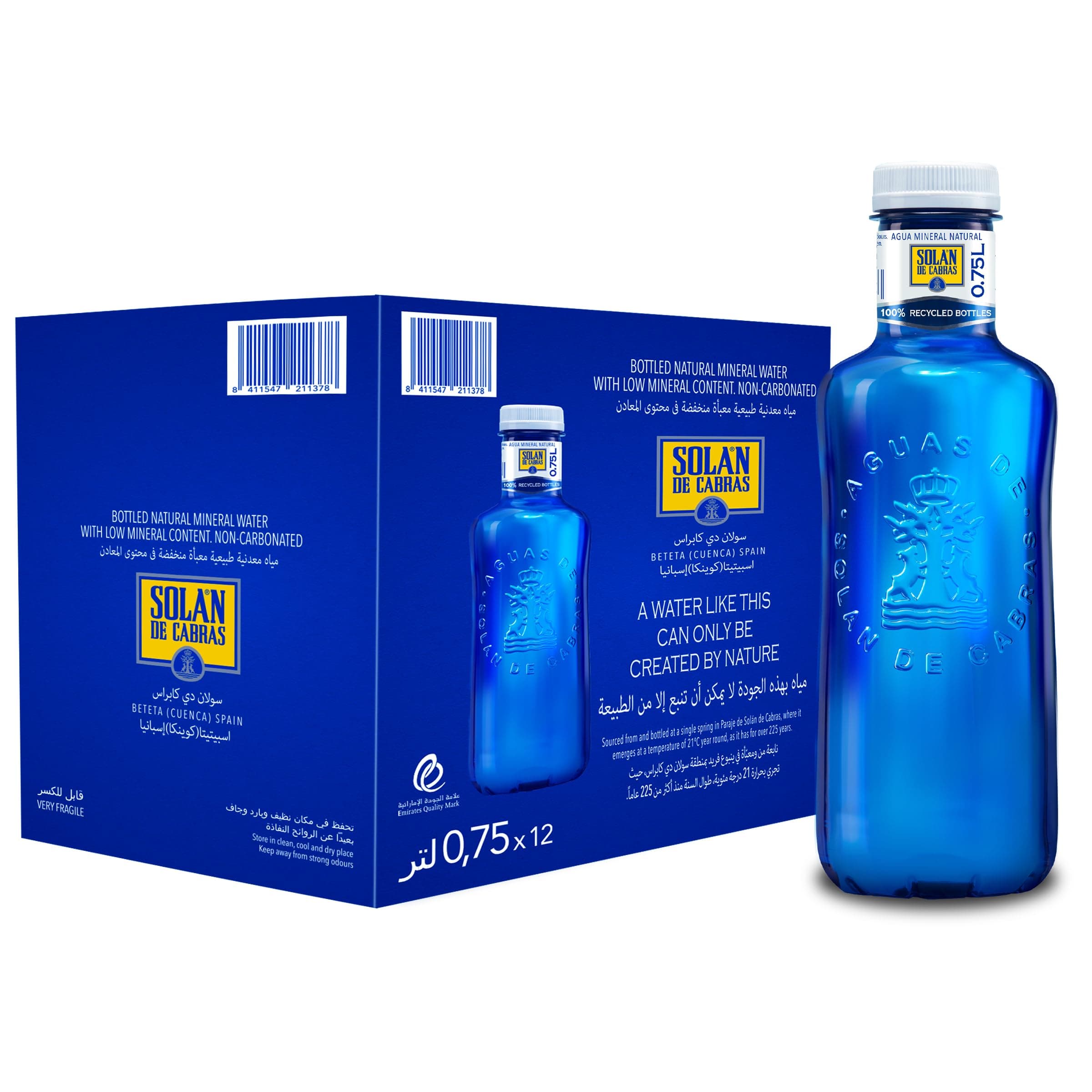 Solan de Cabras Premium Mineral Water 750ml x 12 PET Bottles – Naturally Pure, Balanced Hydration – BPA-Free, Eco-Friendly – Perfect for Daily Use