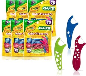 GUM - 70070942306514 Crayola Kidsââ‚¬â„¢ Flossers, Grape, Fluoride Coated, Easy Grip Handle, Ages 3+, 75 Count, (Pack of 6)