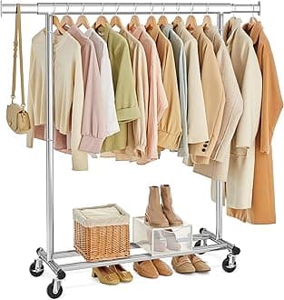 SONGMICS Clothes Rail, Heavy Duty Clothes Rack on Wheels, 45 x (92-132) x 161.5 cm, with Extendable Hanging Rail, 100 kg Load Capacity, Easy Assembly, Portable, Silver HSR13S