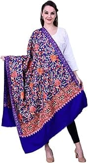 SWI WITH LABELWomen's Kashmiri Wool Blended Shawl Embroidered by Kashmiri Artisans, (Large Size - 40 x 80 Inches)