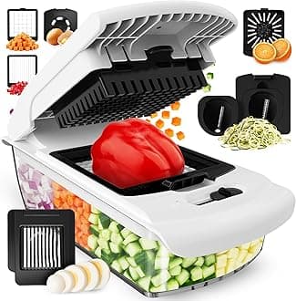 Fullstar Vegetable Chopper Vegetable Cutter - Veggie Onion Salad Food Chopper Manual - Potato Chipper - Veg Chopper and Dicer - Kitchen Tools & Gadgets (8-in-1 White)