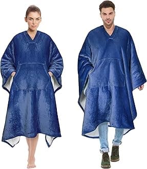 Sherpa Wearable Blanket Super Soft Comfy Plush Fleece Poncho for Adult Women Men Kids Throw Wrap Cover Sweatshirt Indoors or Outdoors, 55''x 80'' Navy
