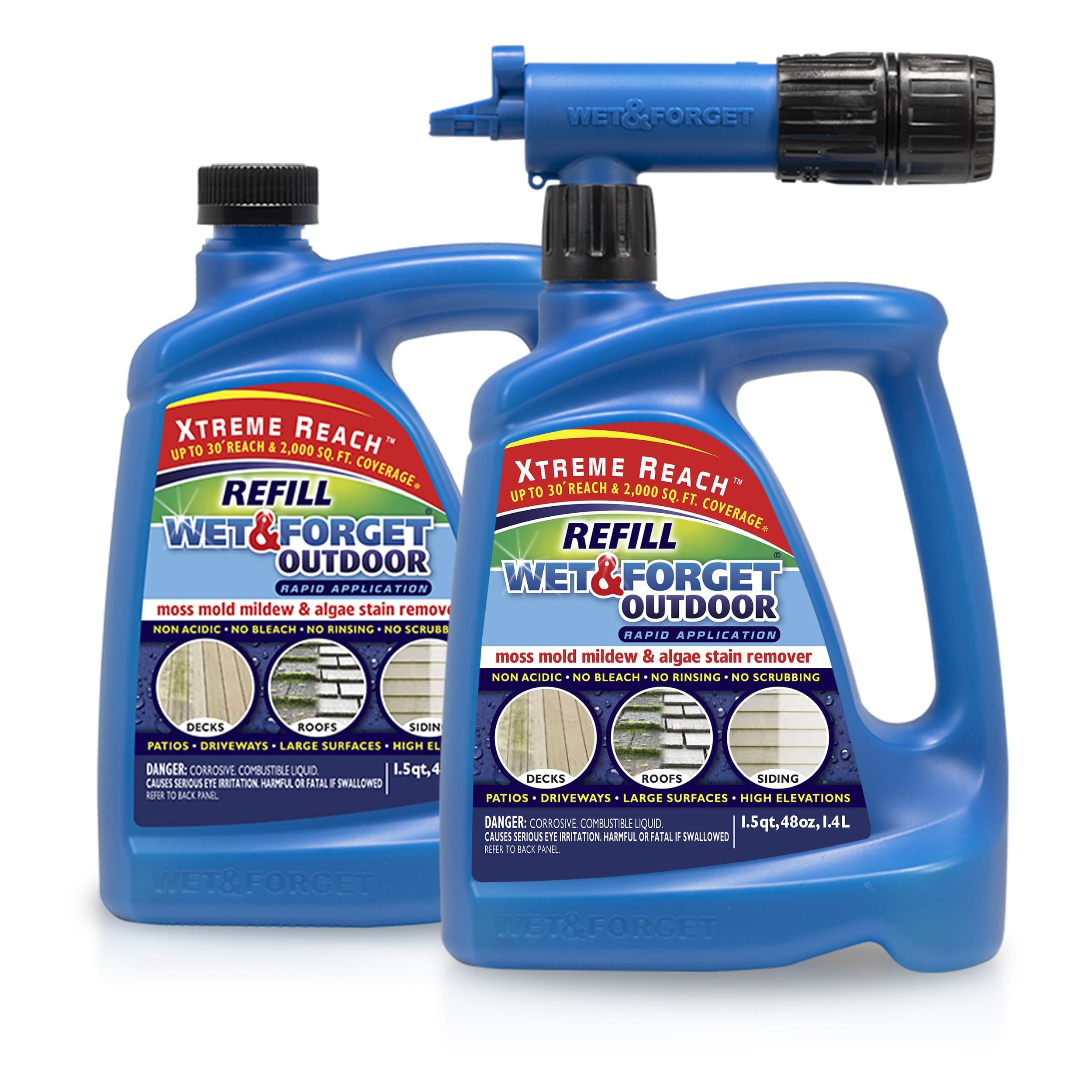 Outdoor Stain Remover Multi-Surface Cleaner, Xtreme Reach Hose End with New & Improved Nozzle, 48 Fluid Ounces, 1 Pack + Refill
