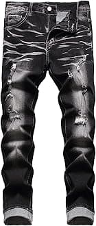 Men's Slim Fit Stretch Jeans Ripped Skinny Jeans for Men, Distressed Straight Leg Fashion Comfort Flex Waist Pants