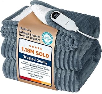 GentleSoft Heated Blanket Electric Throw - Soft Ribbed Flannel Electric Blanket, Heating with 4 Time Settings, 6 Heat Levels, 3 hrs Timer Auto Shut Off, Gifts for Grandma (50x60 inches, Grey)