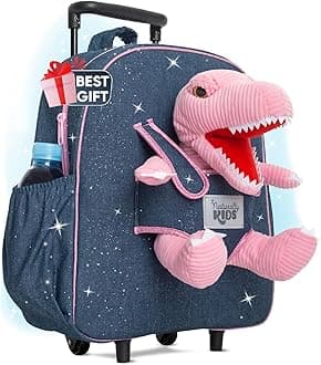 Toddler Luggage w Pink Dinosaur Toys, Kids Rolling Backpack for Girls, Boys, Toddler Suitcase, Gifts for 3 4 5 6 Year Old