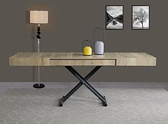 VOLERO' ; Table Lift-top Coffee to Dining Table,Transformable Space-Saving Table, Achille Large Model, Sliding Mechanism with Millimeter Height Adjustment (oak)