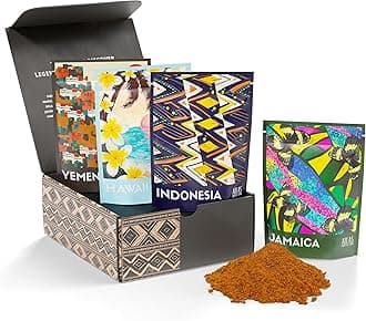 Atlas Coffee Club Rare Coffee Sampler, Gift Set for Him and Her, 4-Pack Variety Box of the World’s Most Unique Gourmet Single Origin Coffees Including Jamaica Blue Mountain, Freshly Ground