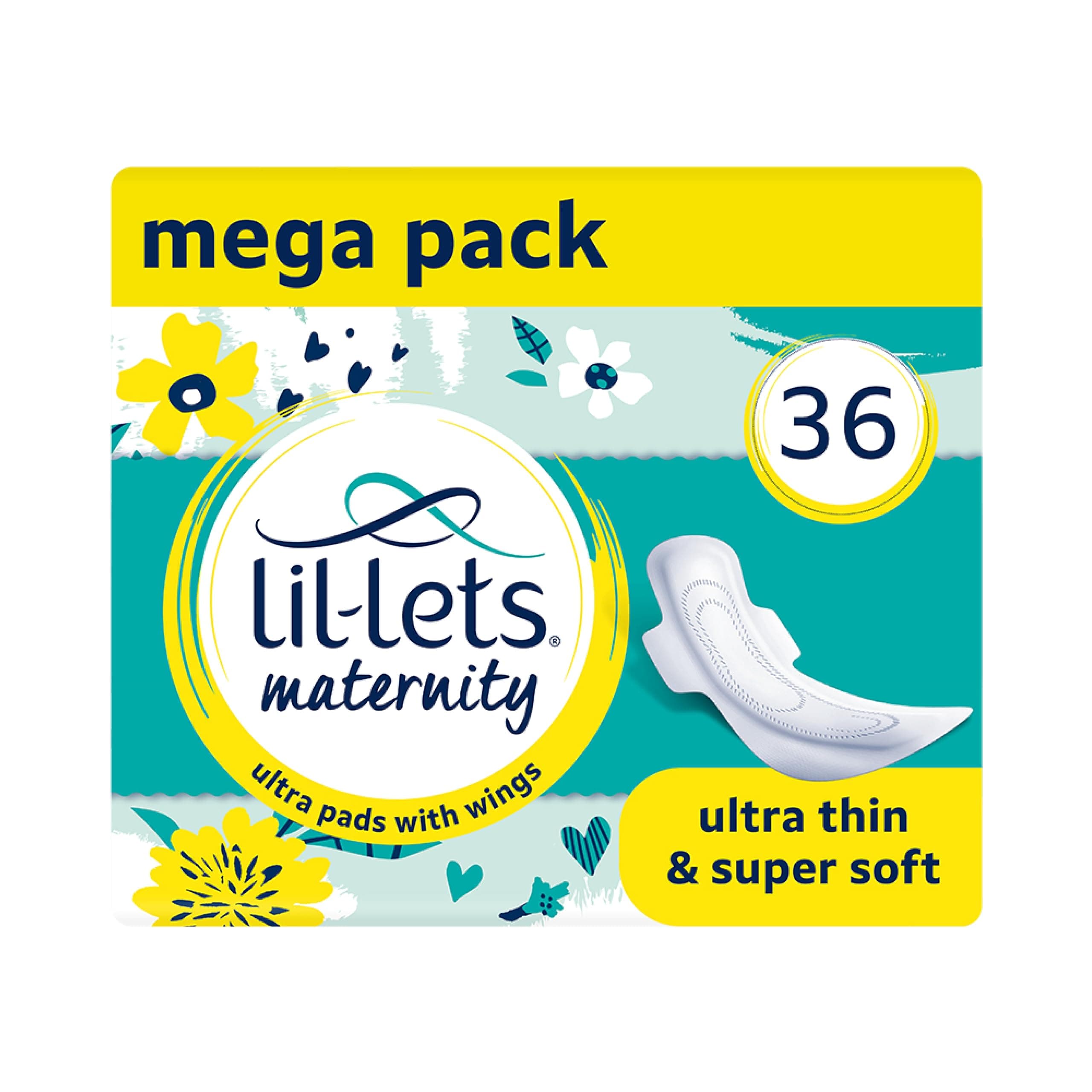 Lil-Lets Maternity Ultra Thin Pads with Wings – 36 Pack Bundle for Post-Natal Bleeding & Lighter Flow – Postpartum Essentials - Long, Extra Absorbent, Soft & Cushioned Maternity Towels, Fragrance-Free