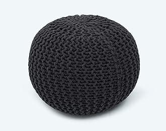 The Home Talk Poufs Ottoman - Home Décor Cord Pouffe for Couch 100% Cotton Hand Knitted Floor Chair - Small Foot Stool for Living Room, Nursery, Patio, Lounge, 18"x18"x14" - Dark Grey