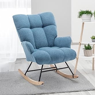 SAETSFEG Rocking Chair Nursery Teddy, Upholstered Baby Fluffy Glider Rocker for Adults Small Spaces Indoor, Comfy Sherpa Compact Nursing Chairs for Living Room, Bedroom, Classroom, LightBlue