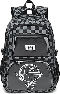 BluboonKids Backpack Boys Camo Bookbag Teens Elementary School Bag Daypack Travel Back Pack Middle school (Grey Checkered)