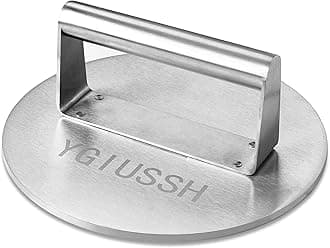 Stainless Steel Bacon Press 8.7 Inch Round Heavy Duty BBQ Press with Heat Resistant Handle Non-Stick Burger Press Weight Burger Grinder Perfect Bacon Steak and Sandwich