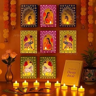 Divyakosh Deep Dwar (Pack of 8) with LED Candles, Jharokha Style Wall & Home Decor for Diwali Decoration, Festive Decor, Wall Décor |