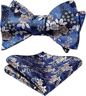 Floral Party Self Bow Tie Handkerchief Men's Self Bow tie & Pocket Square Set Blue