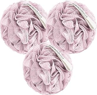 Bath Shower Loofah Sponge Pouf Body Scrubber Exfoliator Body Wash Sponge (Set of 3, Perfectly Pink)