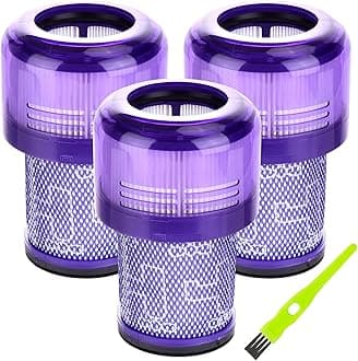 V12 Filter for Dyson 3 Pack Filter Replacement for Dyson V12 Detect Slim Absolute Vacuum Cleaner Washable Replacement Filter V12 for Dyson Replace # 971517-01