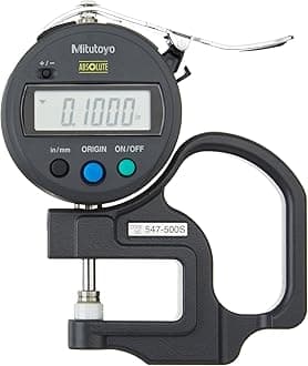 547-500S Digital Thickness Gauge with Flat Anvil, Standard ID-S Type, Inch/Metric 0-0.47" (0-12mm) Range, 0.0005" (0.01mm) Resolution, -0.001 Accuracy