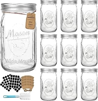 CycleMore Wide Mouth Mason Jars 32 oz, 12 Pack Large Glass Mason Jar with Metal Airtight Lids and Bands, 1 Quart Canning Jars for Pickling, Fermenting, Food Storage & DIY Projects