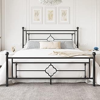 Allewie King Size Metal Platform Bed Frame with Victorian Vintage Headboard and Footboard/Mattress Foundation/Under Bed Storage/No Box Spring Needed/Noise-Free/Easy Assembly, Black