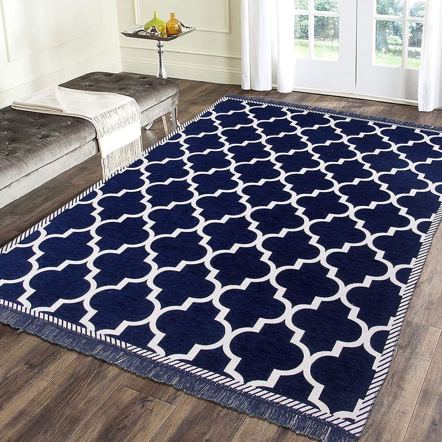 Solid Carpet (Blue, Chenille, 5 X 7 Ft), Large Rectangle