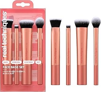 Face Base Makeup Brush Kit, For Concealer, Foundation, & Contour, Works With Liquid, Cream & Powder Products, For Blending & Buffing, Makeup Brush Set for Sculpting, 4 Piece Set